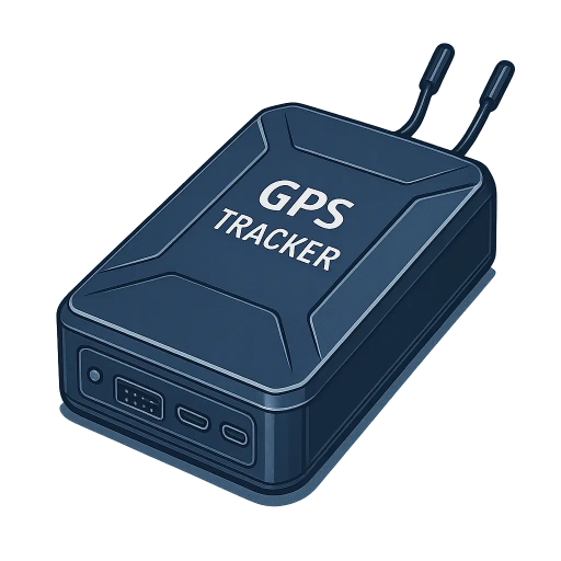 מערכת איתור GPS מסוג כספת לרכב – Finder AI, עם חיבור מוקד, אנטנות כפולות ועיצוב מקצועי בגוון כחול כהה, על רקע חלק מבית Qton - מערכות איתור ומיגון